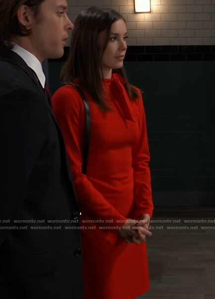 Willow’s red tie neck dress on General Hospital