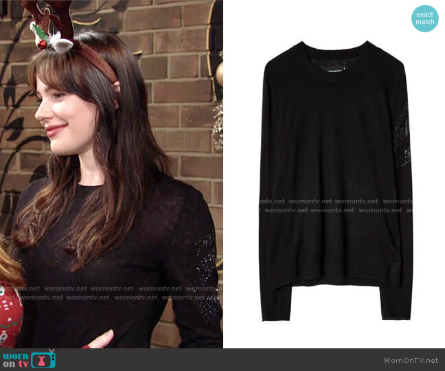 Zadig & Voltaire Miss CP Arrow Cashmere Sweater worn by Tessa Porter (Cait Fairbanks) on The Young & the Restless