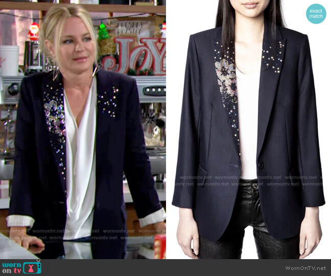 Zadig & Voltaire Viva Strass Flower Embellished Blazer worn by Sharon Collins (Sharon Case) on The Young & the Restless