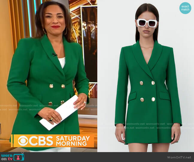 Zara Double Breasted Long Blazer worn by Michelle Miller  on CBS Mornings