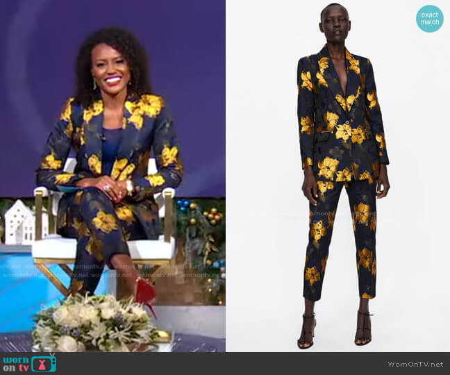 Floral Jacquard Blazer and Pants by Zara worn by Janai Norman  on Good Morning America
