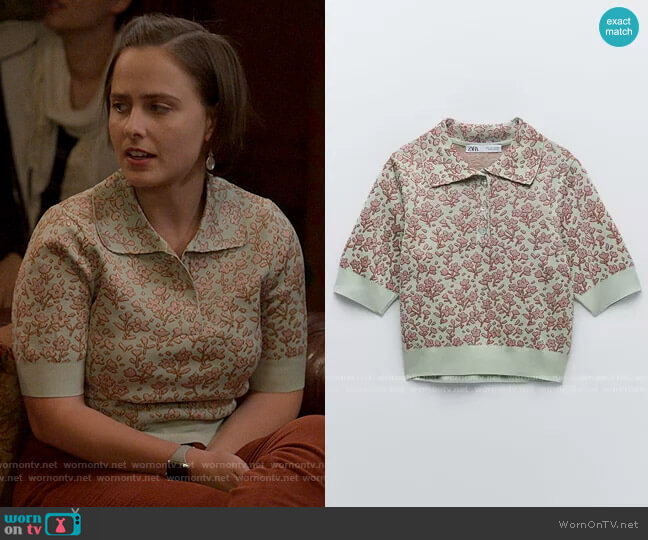 Zara Jacquard Knit Polo worn by Kimberly Finkle (Pauline Chalamet) on The Sex Lives of College Girls
