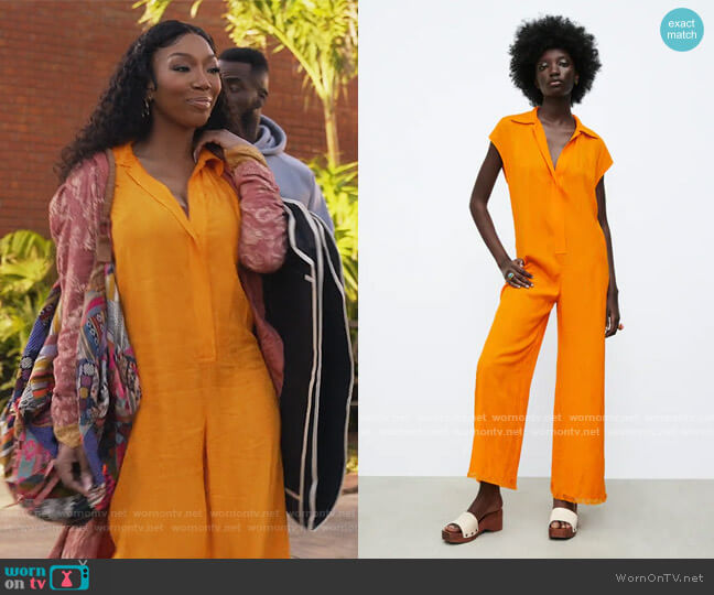 Long Jacquard Jumpsuit by Zara worn by Naomi (Brandy Norwood) on Queens