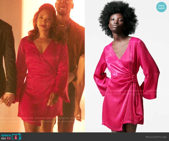 Zara Satin Effect Wrap Dress worn by Iris West (Candice Patton) on The Flash
