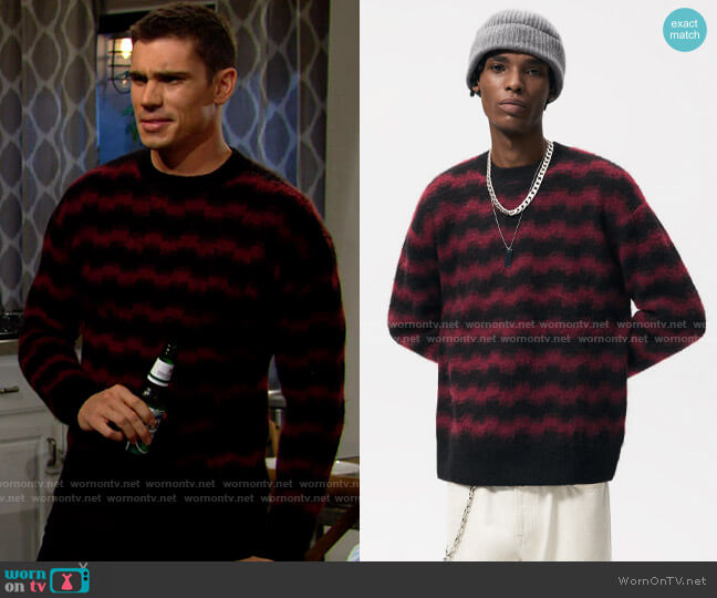 Zara Striped Jacquard Sweater worn by Dr. John Finnegan (Tanner Novlan) on The Bold and the Beautiful