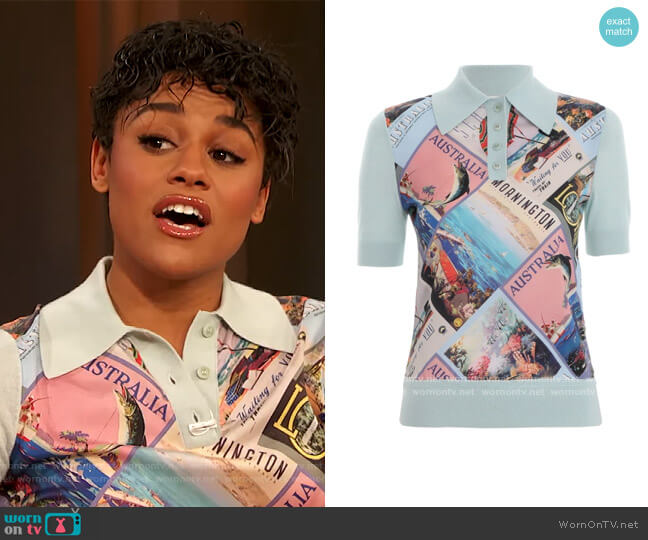Postcard Polo Knit by Zimmermann worn by Ariana DeBose on The Drew Barrymore Show