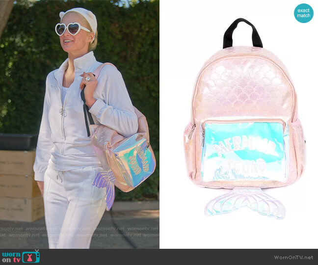 Holographic Mermaid Squad Backpack by 3am worn by Paris Hilton on Paris in Love