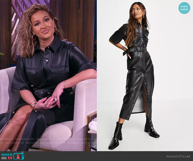 Leather Belted Midi Shirt Dress by ASOS worn by Adrienne Houghton on The Real