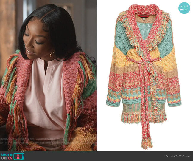 Dancing Waves Cotton Blend Cardigan by Alanui worn by Naomi (Brandy Norwood) on Queens