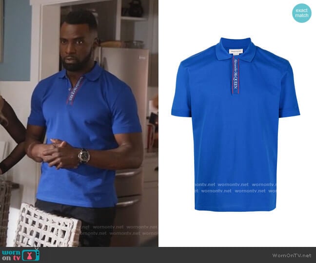 Logo Print Cotton Polo Shirt by Alexander McQueen worn by Taylor Sele on Queens