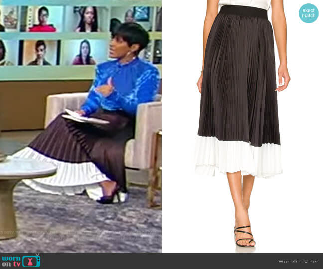 Katz two-tone pleated satin midi skirt by Alice + Olivia worn by Tamron Hall on Tamron Hall Show