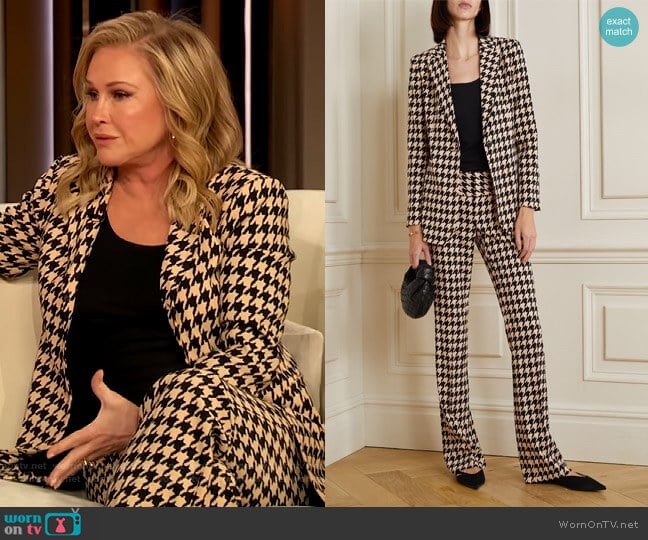 Breann houndstooth crepe blazer and pants by Alice + Olivia worn by Kathy Hilton on The Drew Barrymore Show