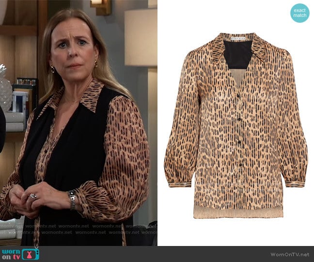 Floral-print Smocked-neck Blouse by Vince Camuto worn by Laura Collins (Genie Francis) on General Hospital