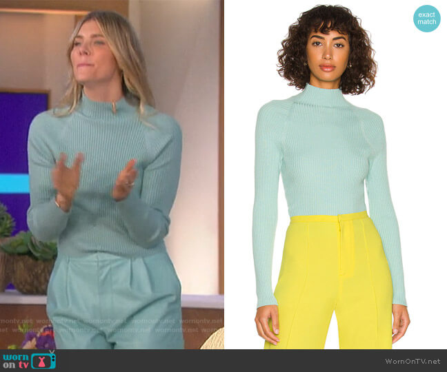 Irena Mock Neck Rib Sweater by Alice + Olivia worn by Amanda Kloots on The Talk