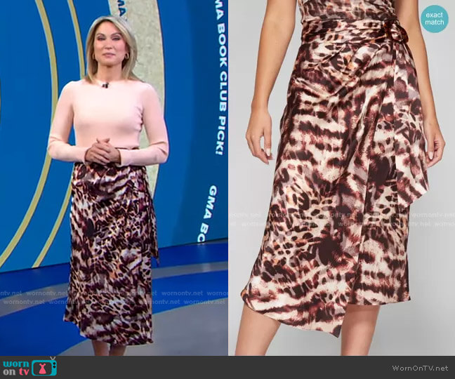 Animal Magic Wrap Skirt by Guess worn by Amy Robach on Good Morning America