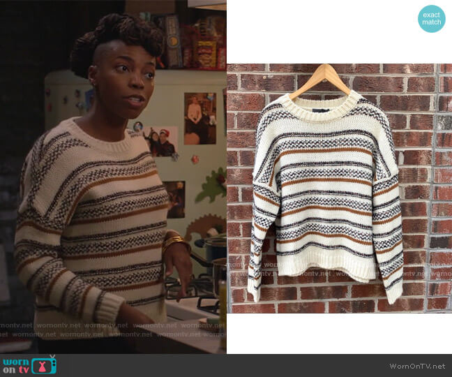Striped Sweater by Elsamanda worn by Denise (Sasheer Zamata) on Home Economics