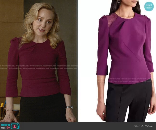 Ashridge lace-trimmed crepe top by Roland Mouret worn by Marissa Morgan (Geneva Carr) on Bull