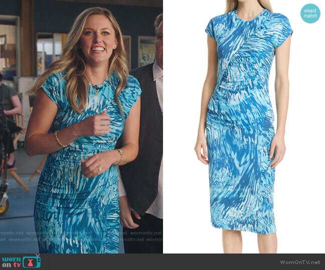 Etall Ruched Print Dress by BOSS worn by Tami (Taylor Louderman) on Kenan