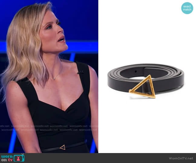 Triangle-Buckle Slim Leather Belt by Bottega Veneta worn by Sara Haines on The Chase