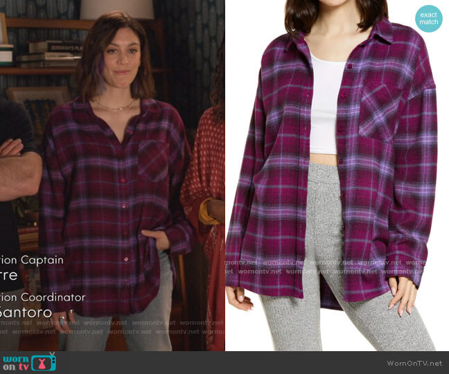 Boyfriend Plaid Button-Up Shirt by BP. worn by Sarah (Caitlin McGee) on Home Economics