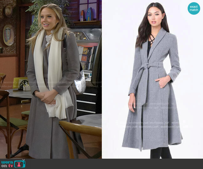 Bebe Belted Wrap Midi Coat worn by Abby Newman (Melissa Ordway) on The Young and the Restless