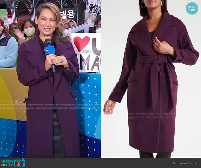Belted Wrap Coat by Express worn by Ginger Zee on Good Morning America