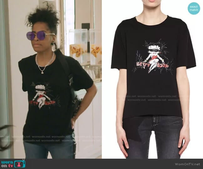 Betty Boop Boyfriend T-Shirt by Saint Laurent worn by Mary Cosby on The Real Housewives of Salt Lake City