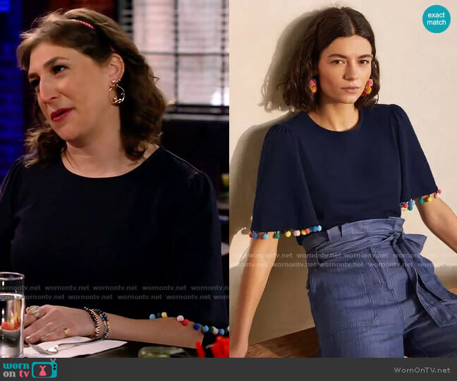 Boden Eloise Pom Trim Jersey Top worn by Kat Silver (Mayim Bialik) on Call Me Kat