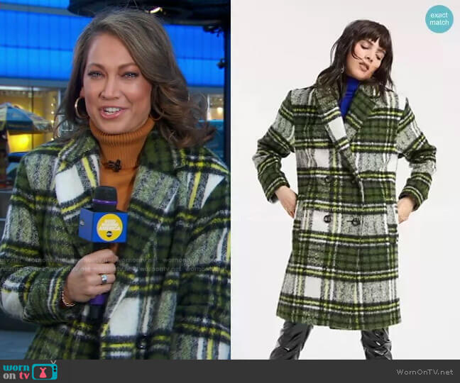 Brushed Check Double Breasted Coat by Asos worn by Ginger Zee  on Good Morning America