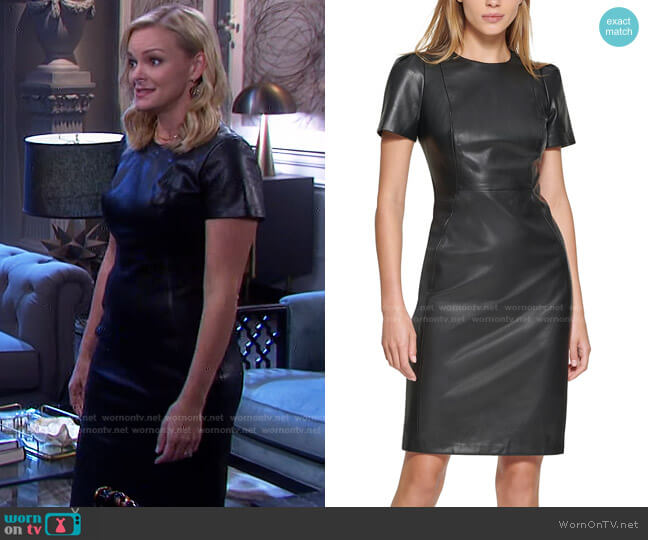 Faux Leather Sheath Dess by Calvin Klein worn by Belle Brady (Martha Madison) on Days of our Lives