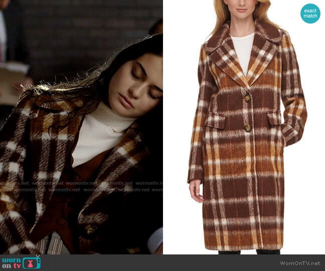 Calvin Klein Plaid Walker Coat worn by Samantha Fink (Sofia Black-D'Elia) on Single Drunk Female