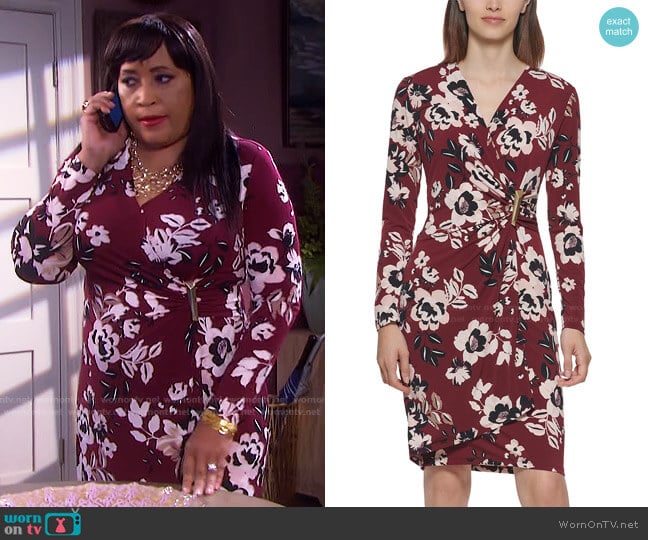 Printed Faux-Wrap Dress by Calvin Klein worn by Paulina Price (Jackée Harry) on Days of our Lives