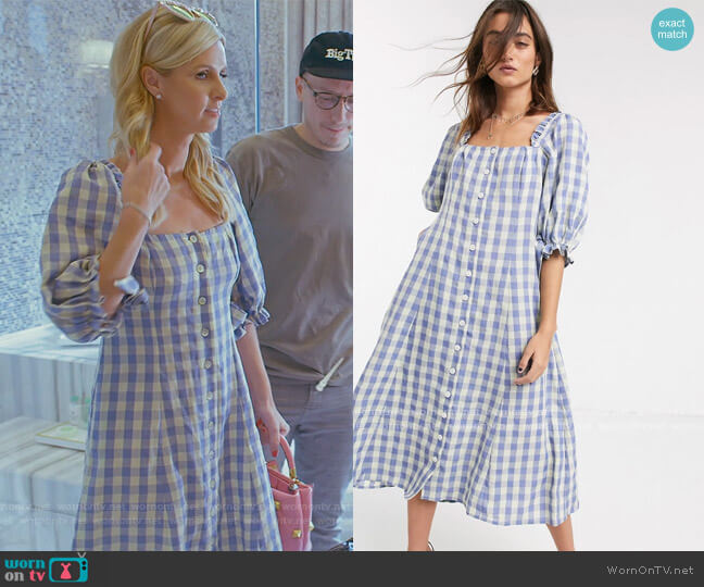 Capulet Haddie Check Square Neck Midi Dress in neptune gingham by ASOS worn by Nicky Hilton Rothschild  on Paris in Love