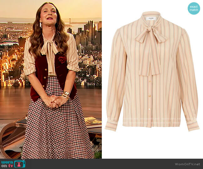 Lavalliere Blouse by Celine worn by Drew Barrymore on The Drew Barrymore Show