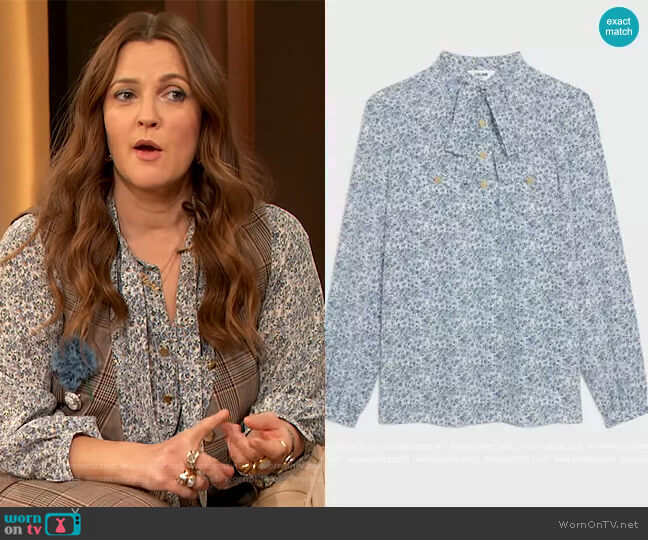 Lavalliere Blouse in crepe de chine by Celine worn by Drew Barrymore on The Drew Barrymore Show