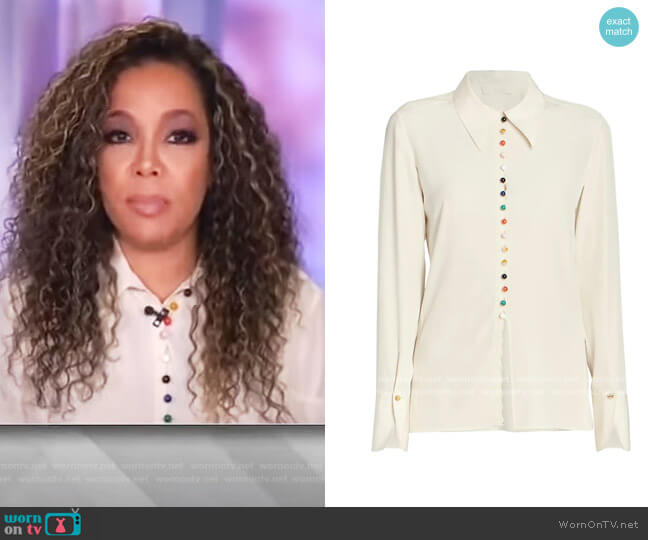 Silk Faux Pearl Button Shirt by Chloe worn by Sunny Hostin on The View