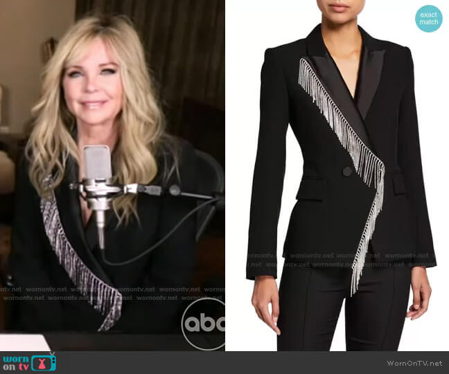 Clarise Rhinestone Fringe Jacket by Veronica Beard worn by Lisa Hartman Black on GMA