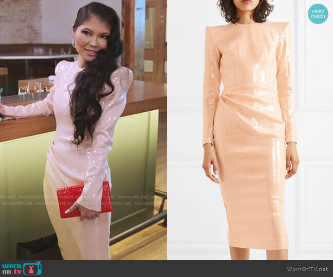 Corbet Gathered Sequined Crepe Midi Dress by Alex Perry worn by Jennie Nguyen  on The Real Housewives of Salt Lake City