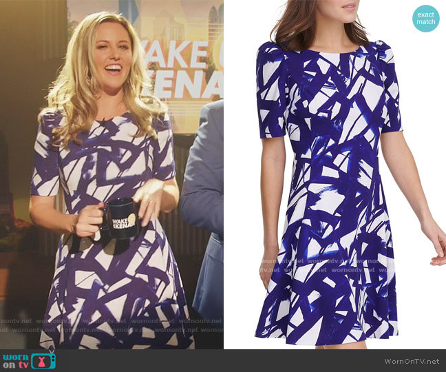 Puff Sleeve Fit-&-Flare Printed Dress by DKNY worn by Tami (Taylor Louderman) on Kenan