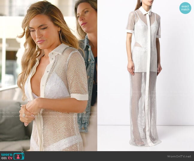 Crystal-Embellished Mesh Shirt Dress by David Koma worn by Chrishell Stause on Selling Sunset