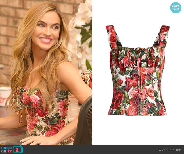 Rose Print Poplin Bustier Top by Dolce & Gabbana worn by Chrishell Stause  on Selling Sunset