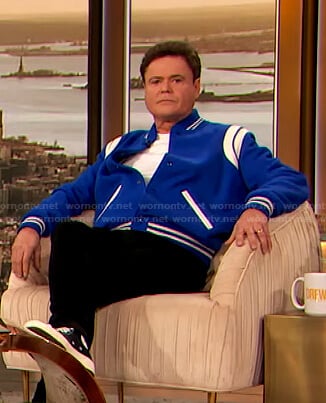 Donny Osmond’s blue varsity bomber jacket on The Drew Barrymore Show