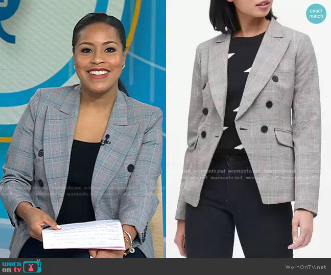 Double Breasted Plaid Blazer by Banana Republic worn by Sheinelle Jones  on Today
