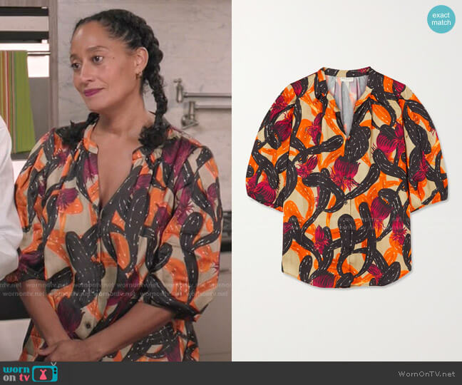 Chance Printed Poplin Blouse by Dries van Noten worn by Rainbow Johnson (Tracee Ellis Ross) on Black-ish