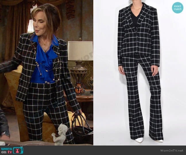 Elbow Patch Plaid Blazer and lare Trousers by Derek Lam 10 Crosby worn by Kate Roberts (Lauren Koslow) on Days of our Lives