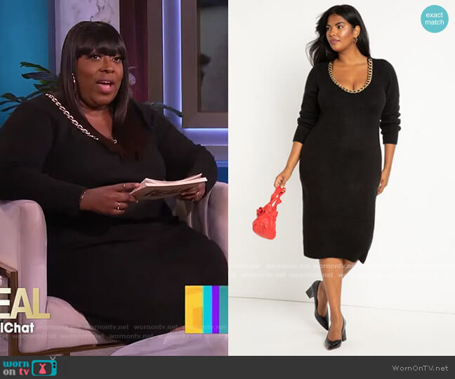 Chain Scoop Sweater Dress by Eloquii worn by Loni Love  on The Real