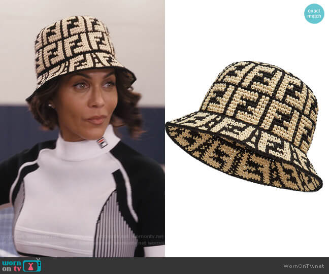 FF motif interwoven bucket hat by Fendi worn by Lisa Todd Wexley (Nicole Ari Parker) on And Just Like That