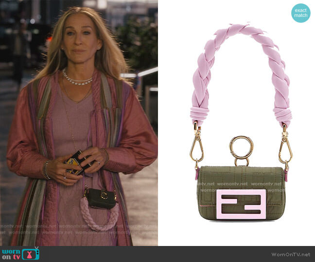 Nano Baguette Charm Pouch by Fendi worn by Carrie Bradshaw (Sarah Jessica Parker) on And Just Like That