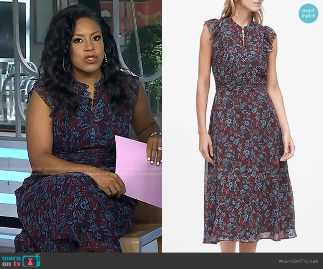 Floral Fit-and-Flare Dress by Banana Republic worn by Sheinelle Jones on Today