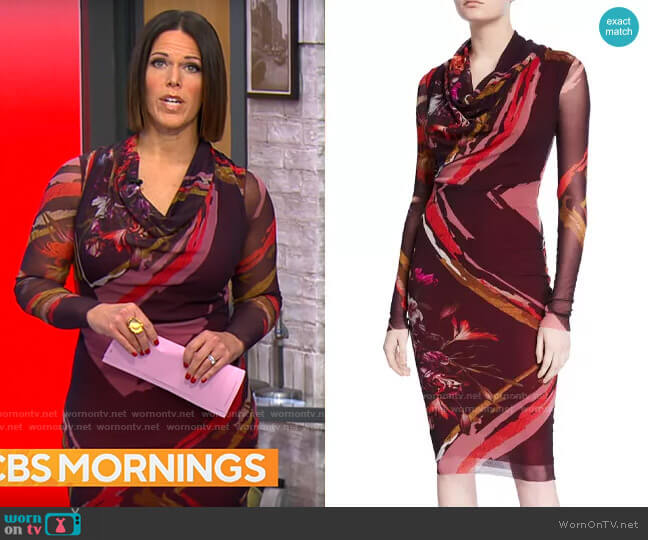 Fuzzi Patchwork Flower Cowl-Neck Long-Sleeve Dress worn by Dana Jacobson on CBS Mornings